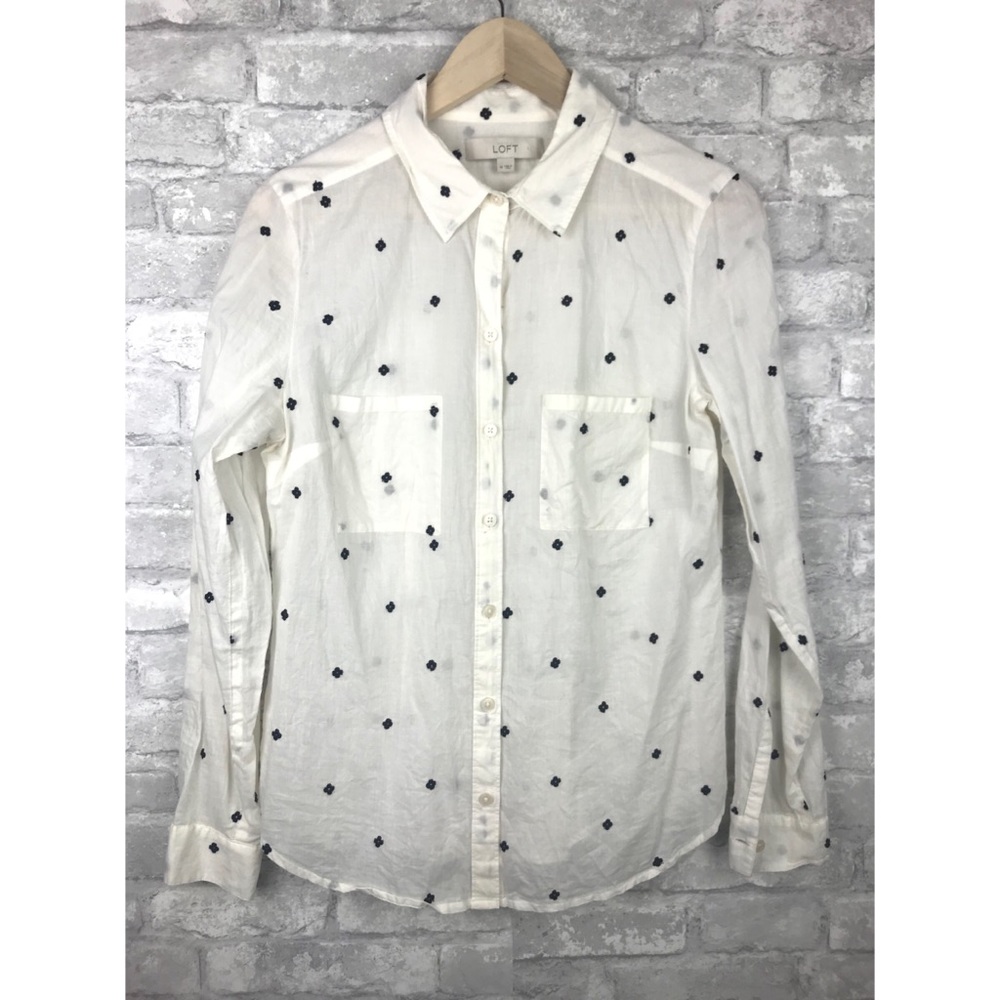 Loft | Sheer Blouse Floral Appliqué Detail